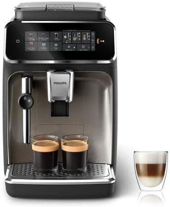 Philips Expresso broyeur Série 3300-5 Boissons, Écran tactile coloré, Mousseur à lait classique, SilentBrew, Broyeur 100% Céramique, Machine à café à grain Noir Chrome (EP3326/90)