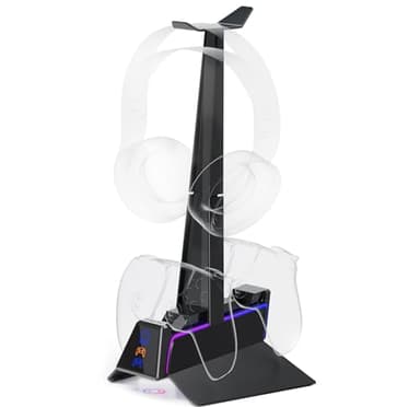 Oniverse Chargeur Manette PS5 - Station de Charge Rapide 2H, Support Manette et Accessoire PS5, Double Chargeur Compatible avec DualSense, Support Amovible Recharge Casque Inclus - Station X3 (Noir)