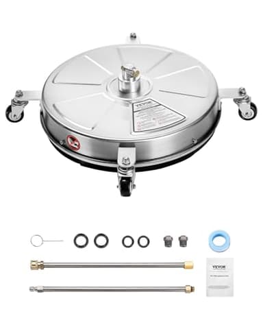 VEVOR Nettoyeur de Surface pour Nettoyeur Haute Pression 465 mm, Accessoire Nettoyeur Sol en Acier INOX sur Roues, 275 Bar Max. connecteur 0,635 cm 2 Buses pulvérisation 2 tiges Extension, pour béton