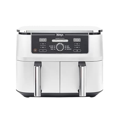 Ninja Foodi MAX Dual Zone Air Fryer, 2 Tiroirs, 9,5L, 6-en-1, Sans Huile, Air Fry, Croustillant Max, Rôtir, Cuire, Déshydrater, 8 Portions, Paniers Antiadhésifs Vont Au Lave-Vaisselle, Blanc AF400EUWH