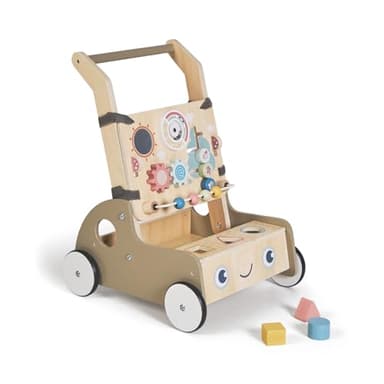 MS Montessori MONTI – Trotteur en bois pour bébé | Chariot de marche avec jouets et activités pour les premiers pas | Déambulateur bébé +12 mois