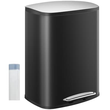 Hzuaneri Poubelle de Cuisine 50L, Poubelle à Pédale en Acier, avec Couvercle à Fermeture en Douceur, Seau Intérieur, avec 15 Sacs Poubelles, Fermeture Douce et Maintien en Ouverture, Noir SW15099B