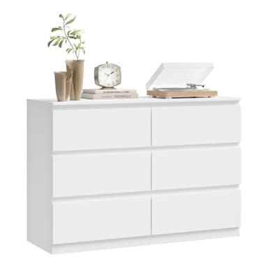 WOLTU Commode 6 Tiroirs, Meuble de Rangement Blanc, pour Salon, Chambre à Coucher ou Couloir, en Bois d'Ingénierie, Style Moderne, 100x36x69 cm