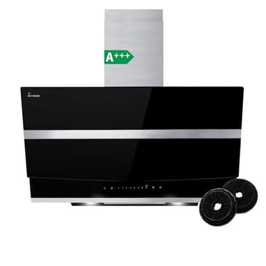 Hotte aspirante cuisine 80 cm | Hotte Murale Inclinées | acier inoxydable | verre noir | arrête automatiquement | Opération tactile | HERMES8005S