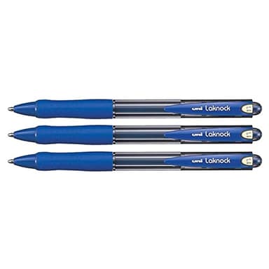 UNI-BALL Lot de 3 Stylos bille Laknock SN100/14 Rétract. Grip Pte Large 1,4mm Bleu