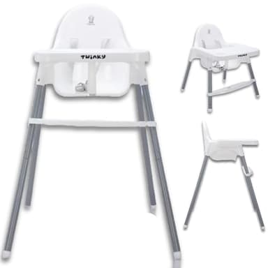 Twinky Baby ECO Chaise Haute, Chaise d'Alimentation Bébé Réglable avec Dossier Inclinable et Table Amovible, pour 6 à 36 Mois, Blanc