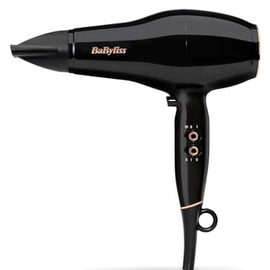 BaByliss Sèche-cheveux Pro Power - Sèche-cheveux puissant de 2300W, Moteur AC Professionnel, Technologie Ionique Anti-Frisottis, 3 réglages de température & 2 réglages de vitesse, Noir, D5245E