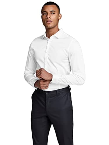 JACK & JONES 12097662 - Chemise habillée - Taille Normale - Manches Longues - Homme - Blanc (White/Super Slim) - 40 (Taille Fabricant: M)