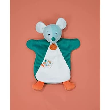 BABY NAT' - Marionnette Doudou Souris Verte 25cm - Marionnette Bébé Peluche Douce et Facile à Manipuler - Jouet Éveil Bébé dès la Naissance et Complicité Parent Enfant - Idée Cadeau Naissance - BN0747