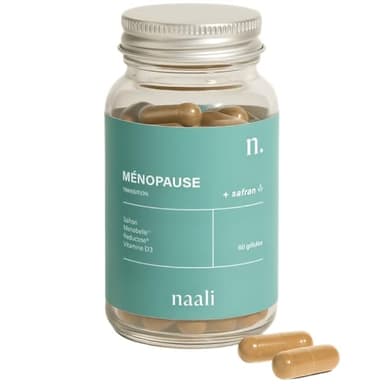 Naali Ménopause – Gélules Transition – Safran, Menobelle™, Reducose®, Vitamine D3 – Bouffées de chaleur – Sueurs nocturnes – Compléments alimentaires – 60 Gélules – Cure 1 Mois