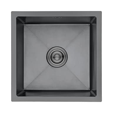 Ibergrif M84040B Évier de Cuisine 1 Bac en Acier Inoxydable 40x40 cm, Montage Encastré ou Supérieur, avec Filtre de Vidange, Noir