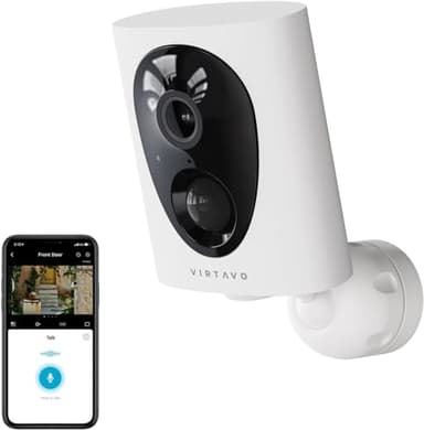 virtavo 2K Camera Surveillance WiFi Extérieure sans Fil Batterie, Vision Nocturne Couleur Starlight, PIR Détection Mouvement, Étanche, Audio Bidirectionnel, VF1