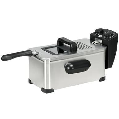 HOMCOM Friteuse à huile 3L avec température réglable, minuterie de 60 minutes, panier à huile amovible, fenêtre de visualisation et coupe-circuit de sécurité, 2000 W, acier inoxydable, argent et noir