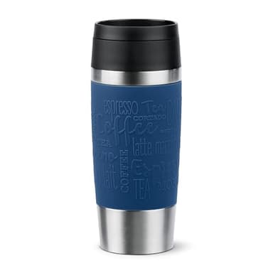 Emsa N20203 Travel Mug Classic Gobelet isotherme 0,36 l | Bouchon à vis confortable | Acier inoxydable | 4 h chaud et froid 8 h | 100% étanche | Passe au lave-vaisselle | Ouverture à 360° | Bleu