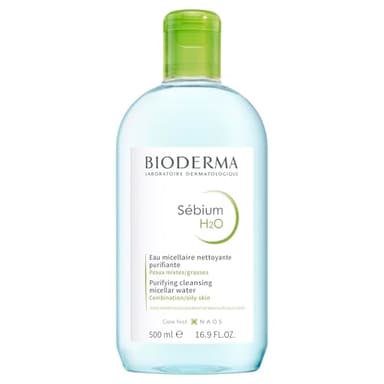 BIODERMA Sébium H2O – Eau micellaire dermatologique – Nettoie, démaquille et purifie – Limite la sécrétion de sébum – Peaux mixtes à grasses – Prescrite par des dermatologues – Flacon 500 ml