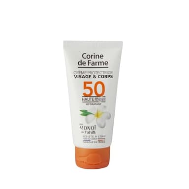 Corine de Farme - Crème Protectrice Visage & Corps SPF50 - Haute Protection UVA & UVB - au Monoï de Tahiti - Résiste à l'Eau - Fabriqué en France - 50ml