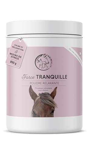 Annimally Poudre Relax pour Chevaux 850g pour Calmer Les Chevaux - Herbes pour Les nerfs avec magnésium, tryptophane, valériane, passiflore et Huile de Chanvre Contre l'anxiété, Le Stress