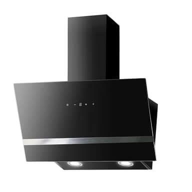 Hotte aspirante Respekta/Hotte inclinée de 80 cm/Boîtier en métal avec abat-jour en verre noir/Fonction d'extraction et de recyclage de l'air / CH24080SM / A / 65-70 dB
