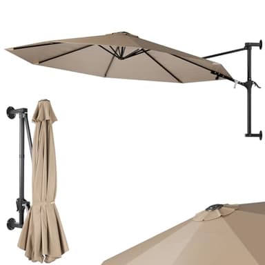 BAKAJI Parasol mural de jardin, diamètre 300 cm, parasol mural avec structure en métal, gazebo Air vent d'extérieur avec 8 ribs et couverture en polyester imperméable, ecru, Grande, Moderne et