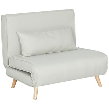 HOMCOM Fauteuil Convertible 1 Place, Fauteuil-lit chauffeuse 3 en 1 avec Dossier réglable 6 Positions, Oreiller, siège rembourré, Tissu en Lin, canapé-lit pour invités, Salon, Bureau, crème