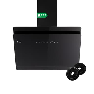 KKT KOLBE A+++ Hotte aspirante, 80 cm, 782 cbm/h, convection, air évacué, sans tête, capot mural, capot incliné, noir, verre, fonction de post-fonctionnement automatique, SensorTouch, éclairage LED