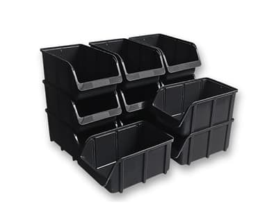 hünersdorff Lot de 12 boîtes de rangement empilables, taille 4, polypropylène (PP) incassable et recyclé, idéal pour les systèmes de rangement et de tri, les étagères, les rayonnages d'atelier, noir