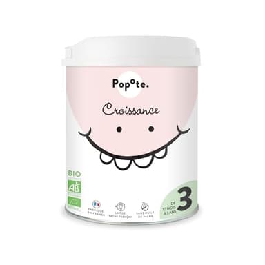 POPOTE - Lait infantile 3eme Age Bio 800 g - Lait en Poudre Dès 10 Mois - Formule Complète, Équilibrée - Avec des Protéines, DHA, Fer et Vitamines Essentielles - Boîte Refermable Pratique