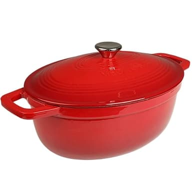 Cocotte Fonte Émaillée VeoHome Rouge 6L ovale, Faitout Ultra Résistant,Marmite Compatible Induction/Gaz/Four, Cuisson Homogène, Saveurs Authentiques, Couvercle Relief