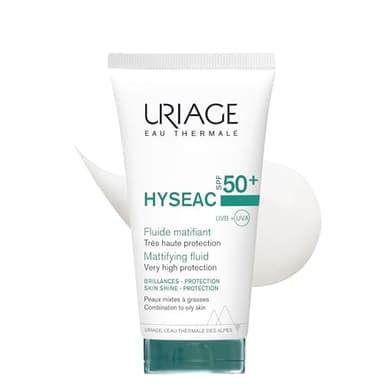 Uriage Hyseac Fluide Matifiant SPF50+ - Absorbe l'Excès de Sébum, Matifie et Hydrate - Protège des Rayons UVA/UVB pour Prévenir l'Effet Rebond - Léger et non Collant - Peaux Mixtes à Grasses - 50ml