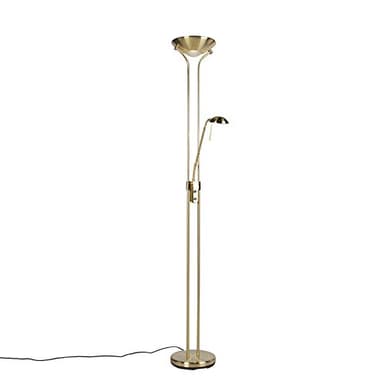 Qazqa diva - LED Dimmable Lampadaire avec lampe de lecture variateur inclus - 2 lumière - H 1800 mm - Doré/Laiton - Moderne - éclairage intérieur - Salon I Chambre I Cuisine I Salle à manger