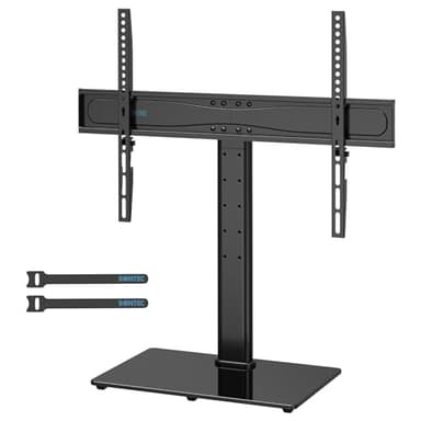 BONTEC Support TV sur Pied Universel pour Téléviseurs LCD/LED/Plasma 26-65 Pouces Meuble TV Réglable en Hauteur avec Base en Verre Trempé de 8 mm - Capacité de Charge 45 kg et Max VESA 600x400 mm