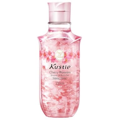 Kustie Gel Douche Éclaircissant aux Fleurs de Cerisier - Gel Lavant Antioxydant avec Vrais Pétales et Huiles Essentielles - Hydratation Profonde, Parfum 24h - Pour Peaux Sèches et Sensibles, 220ml