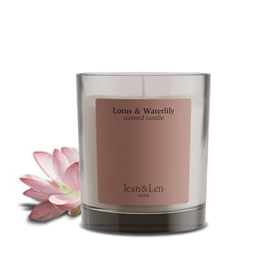 Jean & Len Scented Candle Lotus & Waterlily, à base de beurre de karité, durée env. 40 h, design minimaliste, parfum sensuel, végan, 195 g
