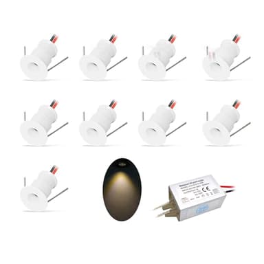 kpslucerna Lot de 9 petits phares, à LED, encastrés, 12 V 1 W, pour cuisine, escalier, armoire, couloir, éclairage, à monter soi-même, blanc chaud et froid (Blanc/Blanc Chaud, 30°)