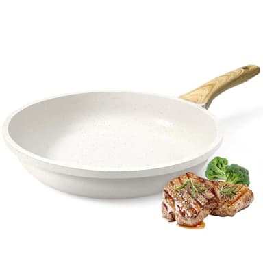 GiPP Poêle à Frire Antiadhésive en Céramique – Poêle Saine et Non Toxique, Compatible Induction, Sans PFAS ni PFOA, Passe au Lave-Vaisselle(Blanchâtre,24CM)