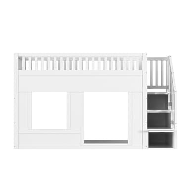 Bladez Lit mezzanine multifonctionnelle, 90 x 200 cm, avec armoire d'escalier et espace de rangement, lit superposé, blanc, cadre de lit moderne, sans matelas, lit mezzanine sûr, pour enfants et