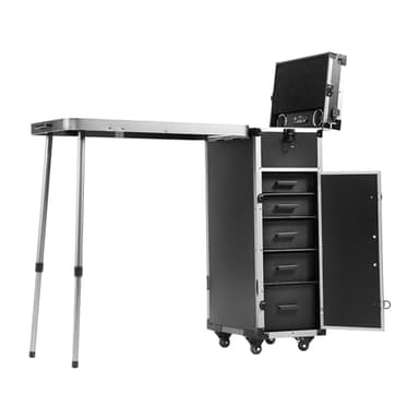 VEVOR Mallette de Maquillage Professionnelle en Aluminium, Établi avec Pieds de Support, Trousse de Cosmétiques à roulettes, Grand Chariot d'Organisateur de Voyage, avec Roues Pivotantes 360°, Noir