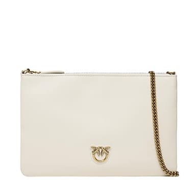 Pinko Flat Classic Vitello Seta, Sac Femmes, Z14q_Blanc Soie-Antique Gold, Taille Unique