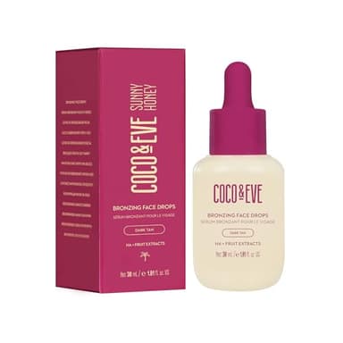 Coco & Eve - Sérum bronzant pour le visage Sunny Honey - autobronzant naturel - acide hyaluronique hydratant - pour bronzage progressif/en intérieur/sans soleil - 30 ml (Foncé)