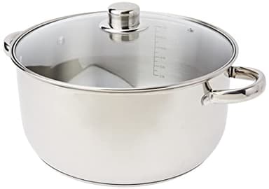 Crealys 502386, Faitout en acier inoxydable 8 litres diam. 28 cm - avec couvercle vapeur en verre - tous feux dont induction, Métallique