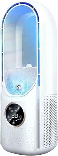 Werwing ventilateur de refroidissement silencieux sans pales avec humidificateur brumisateur USB 6 vitesses lumières LED 7 couleurs pour maison bureau (blanc)
