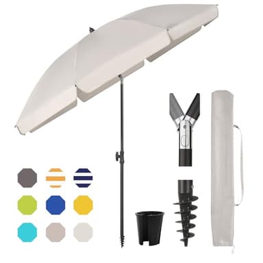 Sekey Parasol de Balcon 180 cm avec Housse de Protection & Adaptateur – Réglable en Hauteur et Inclinaison, UPF 50+ pour Jardin, Terrasse & Plage (Rond, Résistant au Vent)