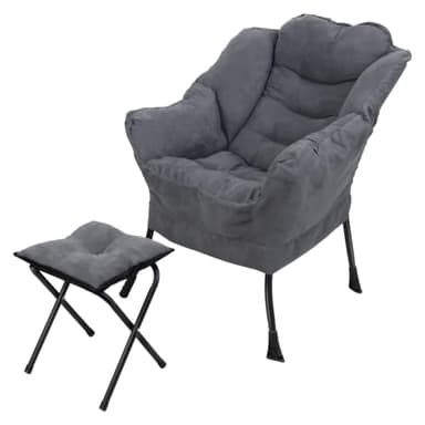 Fauteuil d'appoint avec repose-pieds, chaises longues de détente accoudoirs, poches latérales, canapé lecture en tissu doux pour salon, chambre à coucher, salle d'étude, petit espace, pied Gris
