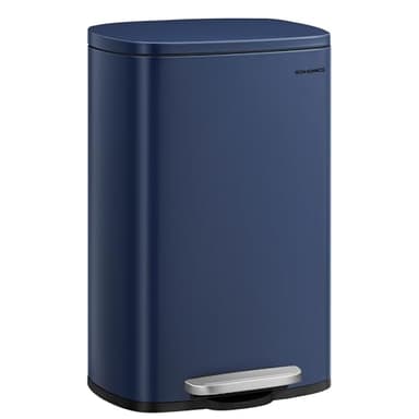 SONGMICS Poubelle de cuisine en acier inoxydable, poubelle de recyclage ou de déchets, fermeture douce, pédale d'étape, seau intérieur amovible, bleu nuit ULTB050L01