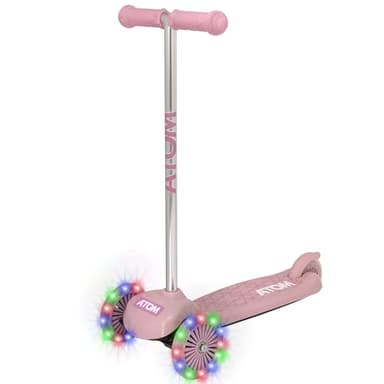 ATOM Trottinette lumineuse à 3 roues pour enfants de 2 à 5 ans | Jouet d'équilibre inclinable avec roues clignotantes LED | Jouet à pousser pour premier enfant fille et garçon (rose)