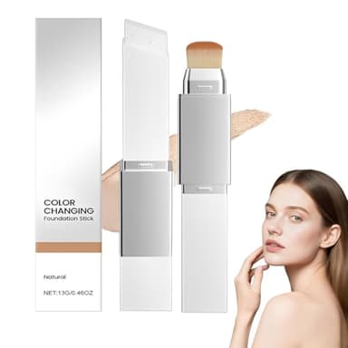 NHPY Color Changing Foundation Stick,Fond De Teint Stick 2 En 1 With Brush,White Color-Changing Cream,Full Coverage Concealer,Waterproof Long-Lasting Sweatproof Natural(Nature)