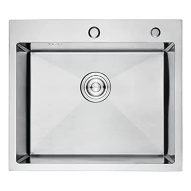 Ibergrif M85545, Évier de Cuisine 1 Bac en 55x45 cm, Acier Inoxydable avec Filtre de Vidange, Montage à Poser, Trous pour Robinets et Distributeurs de Savon, Argent