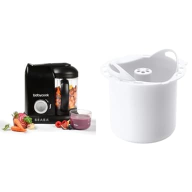 BÉABA Babycook Solo, Robot Bébé 4 en 1 Mixeur-cuiseur, Noir + Panier de Cuisson Féculents pour Babycook Solo et Duo