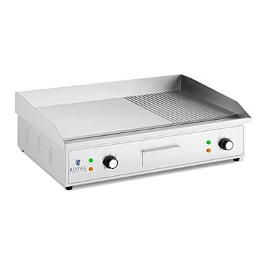Royal Catering RCPG51-M Plancha Électrique Professionnelle Plaque De Cuisson 4 400 Watts Grill (4 400 W, 727 x 420 mm, Plaque Rainurée + Lisse En Fer)