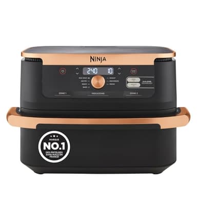 NINJA Foodi FlexDrawer Air Fryer, Dual Zone Avec Séparateur Amovible, Grand Tiroir de 10.4 L, 7-en-1, Double Zone, Pièces Antiadhésives Compatibles Au Lave-Vaisselle, Noir & Cuivre, AF500EUCP